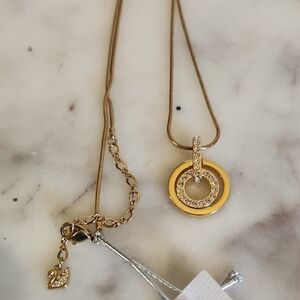 Swarovski Gold 88 Circle Pendant Necklace Adjustable Chain 18-24"
